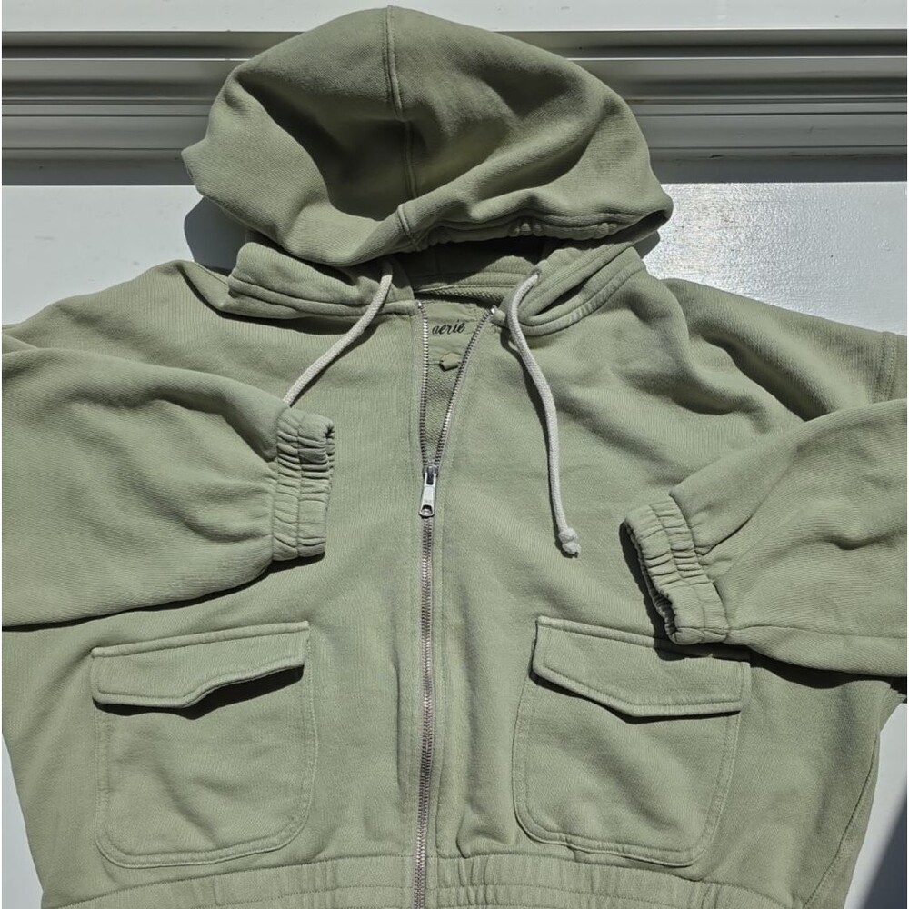 Aerie Hoodie Zip Sweatshirt Cropped Green XL Thick Pockets Casual Comfy Cozy